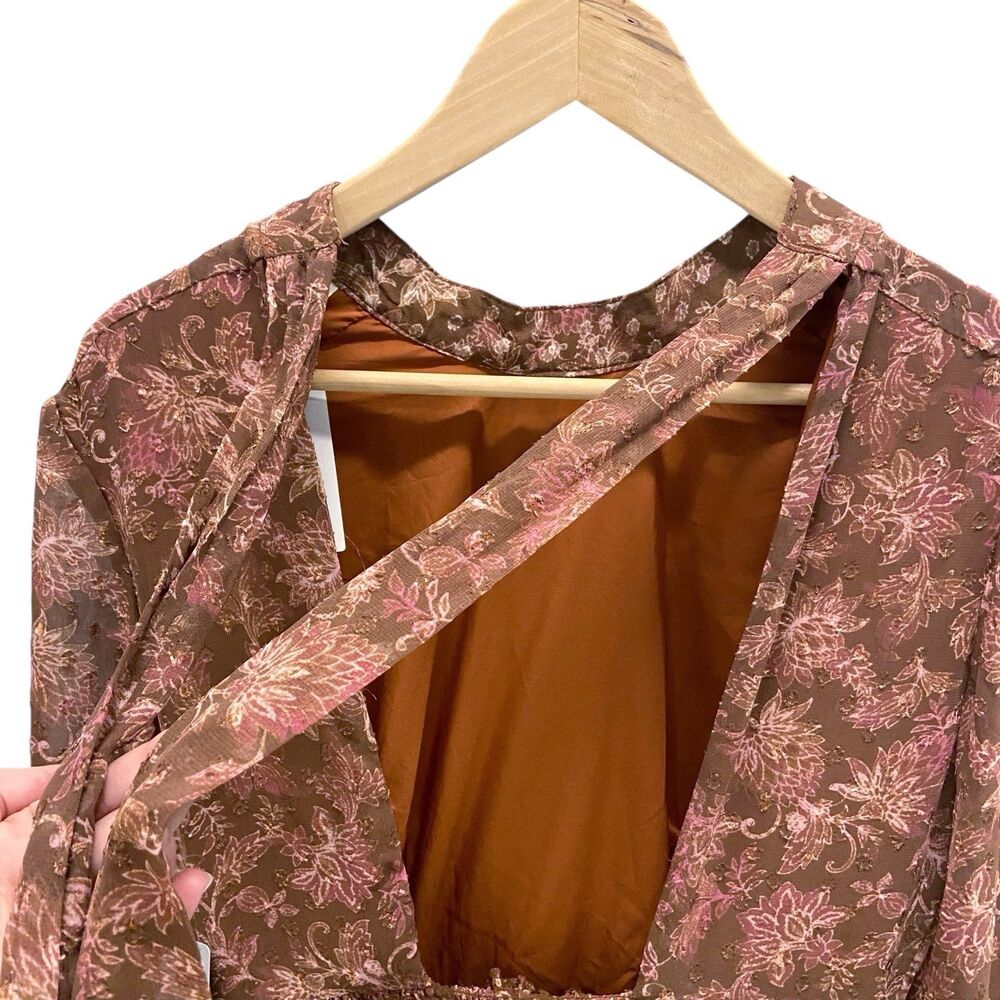 MELLODAY Floral Chiffon Maxi Dress Long Sleeve Boho Fall Fashion Women’s Small - Picture 6 of 12